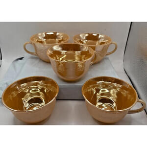 Anchor Hocking, Fire King, Peach Lustreware, Tea Cups, Set of 5, Clearance